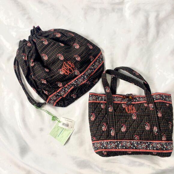 Vera Bradley Handbags - Vera Bradley retired Ditty Houndstooth Tote Bag and Drawstring Bag Monogrammed